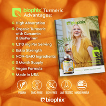 Load image into Gallery viewer, biophix Organic Turmeric Curcumin 1310 mg 180 Vegetarian Capsules with BioPerine