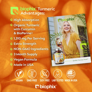 biophix Organic Turmeric Curcumin 1310 mg 180 Vegetarian Capsules with BioPerine