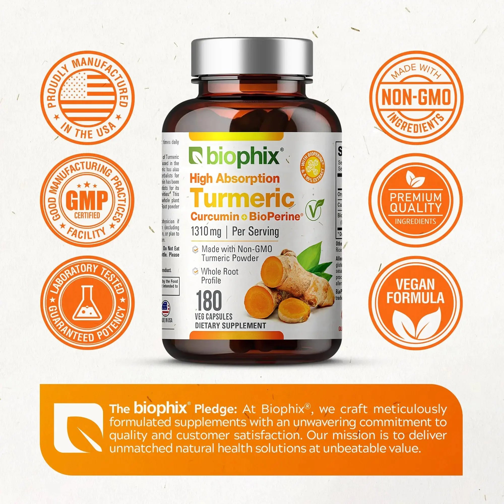 Biophix Turmeric Curcumin Right Side View cGMP USA Made Non-GMO Vegan Allergen-Free