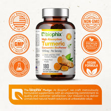 Load image into Gallery viewer, biophix Organic Turmeric Curcumin 1310 mg 180 Vegetarian Capsules with BioPerine