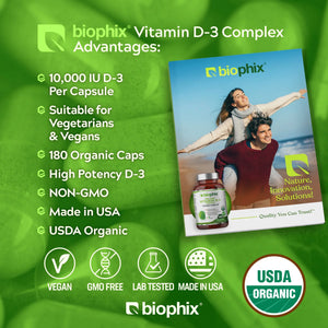 biophix Organic Vitamin D-3 Complex 10000 IU 180 Vegetarian Capsules with Turmeric