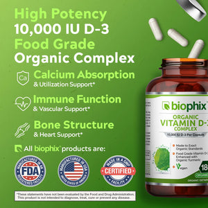 biophix Organic Vitamin D-3 Complex 10000 IU 180 Vegetarian Capsules with Turmeric