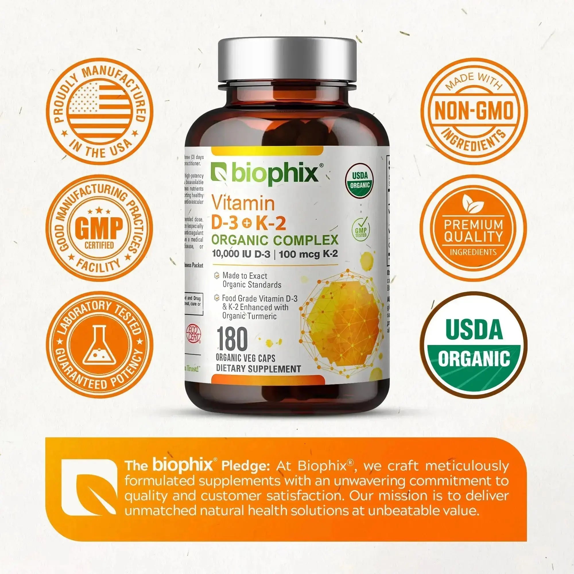 biophix Organic Vitamin D-3 K2 Turmeric 180 Vegetarian Capsules