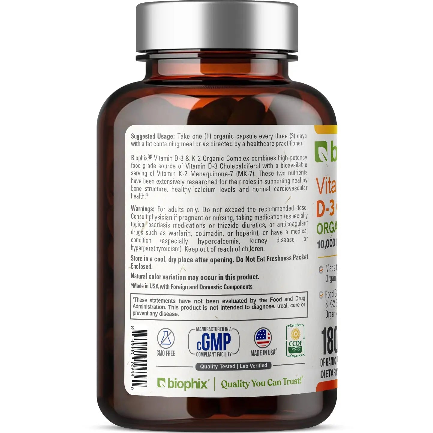 Biophix Vitamin D3 K2 Turmeric Lifestyle Daily Supplement Bone Cardiovascular Wellness