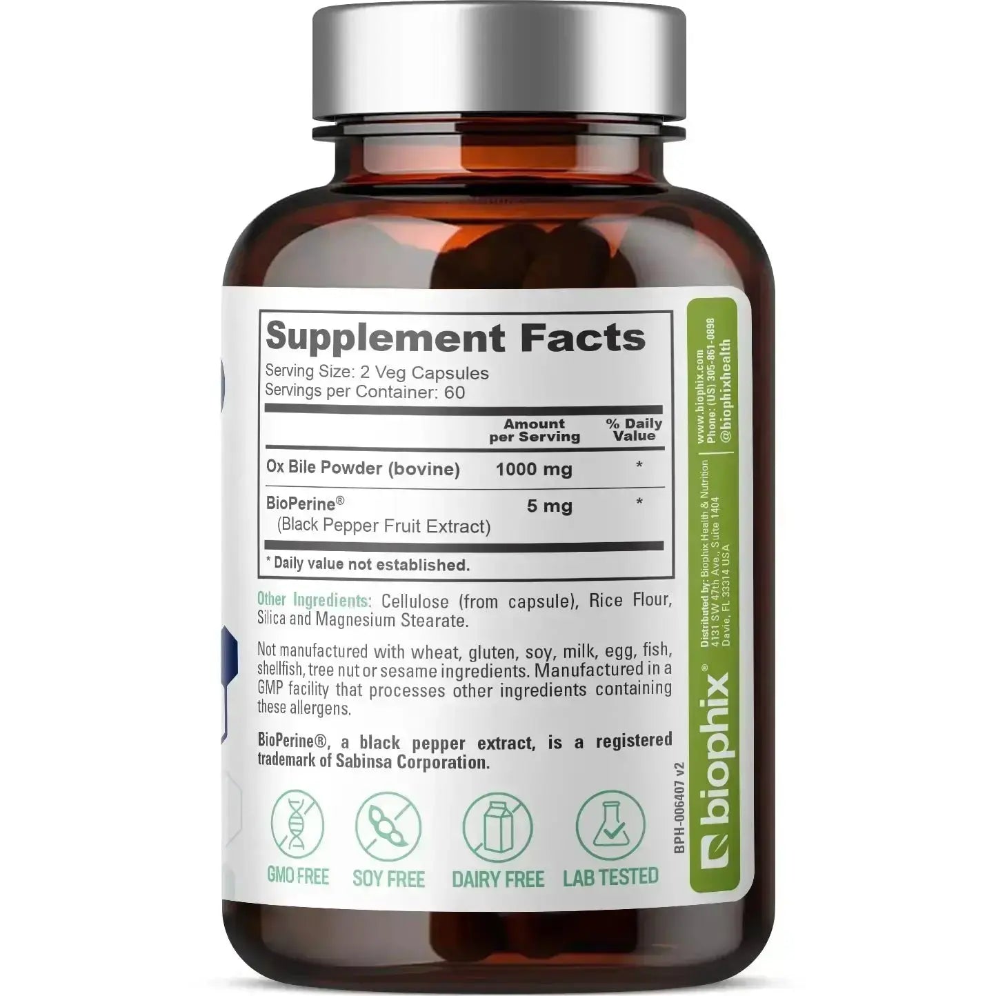 biophix Ox Bile 1000 mg with BioPerine 120 Veggie Capsules