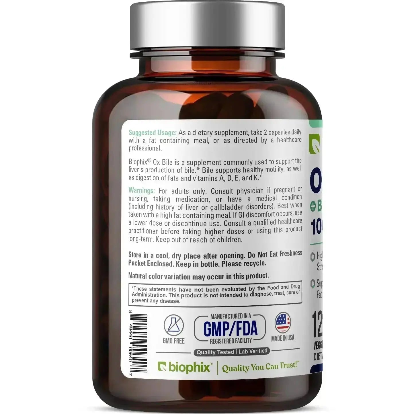 biophix Ox Bile 1000 mg with BioPerine 120 Veggie Capsules