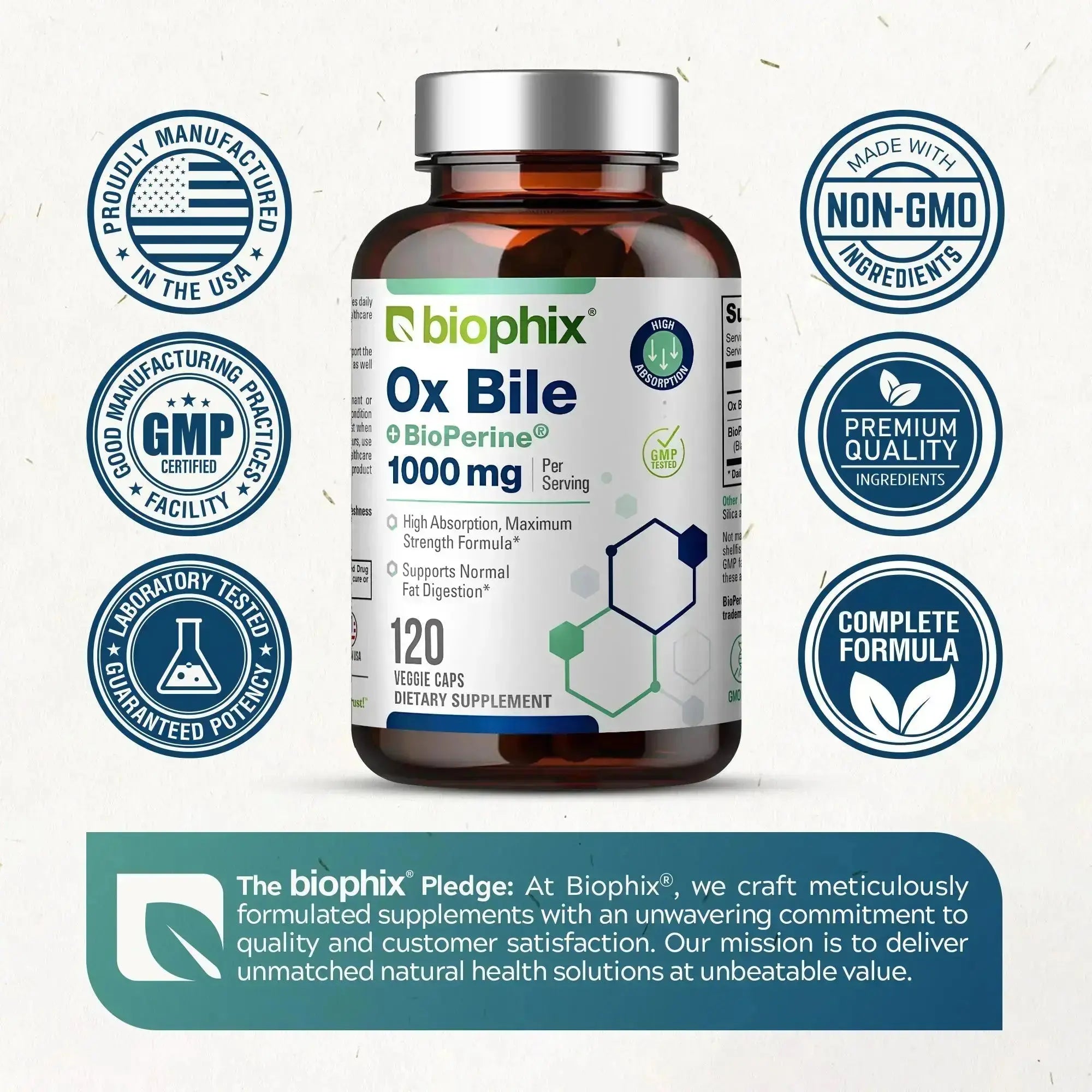 biophix Ox Bile 1000 mg with BioPerine 120 Veggie Capsules