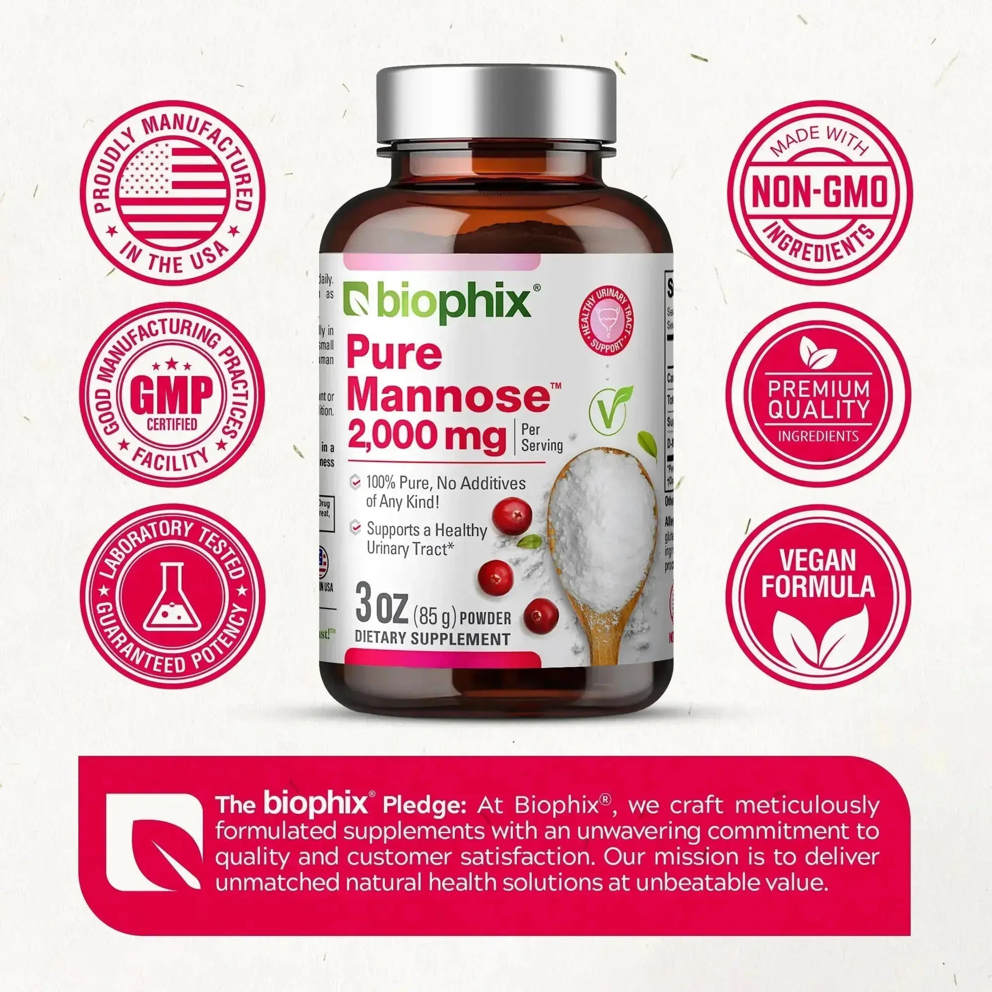 biophix Pure Mannose 100 Percent Powder 2000 mg 3 oz