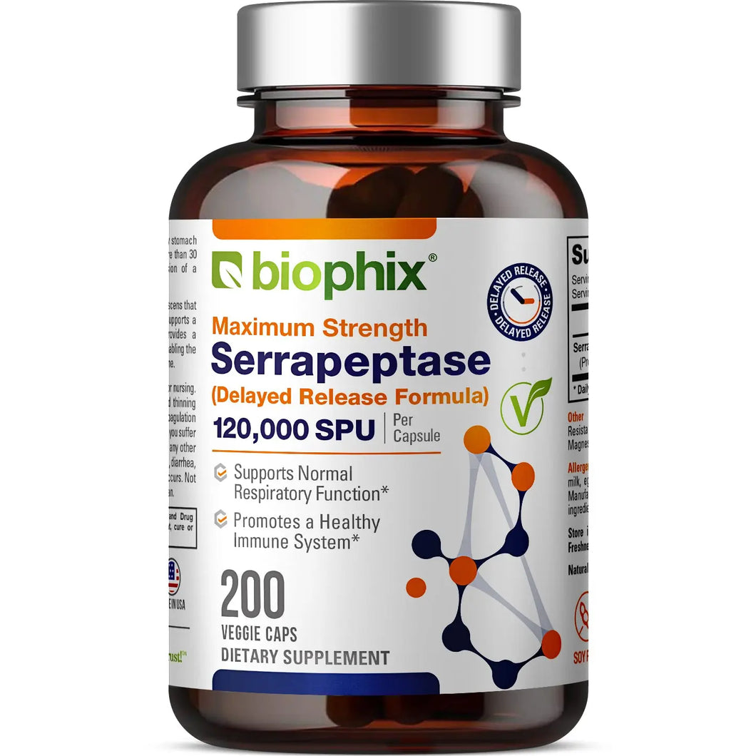 biophix Serrapeptase 120000 SPU Maximum Strength 200 Veggie Caps