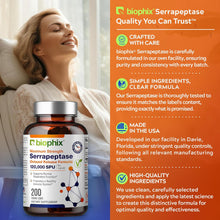 Load image into Gallery viewer, biophix Serrapeptase 120000 SPU Maximum Strength 200 Veggie Caps - Inflammation Detoxification Joint Health Immune Support