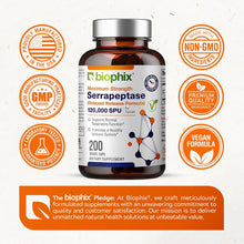 Load image into Gallery viewer, biophix Serrapeptase 120000 SPU Maximum Strength 200 Veggie Caps - Inflammation Detoxification Joint Health Immune Support