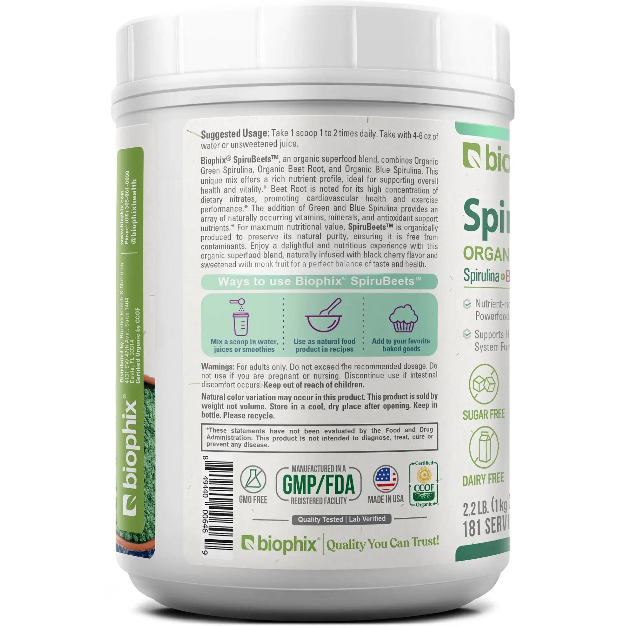 biophix Spirubeets Organic Spirulina Beet Root Powder 2.2 lb 1 kg
