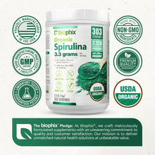 Load image into Gallery viewer, Biophix Organic Spirulina Powder Back Label cGMP Certified Third Party Tested USA