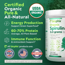Load image into Gallery viewer, Biophix Organic Spirulina Powder 60% Plant Protein Complete Amino Acid Profile