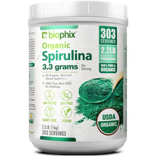 Load image into Gallery viewer, Biophix Spirulina USDA Certified Organic Powder 2.2 lbs 1 kg Front View