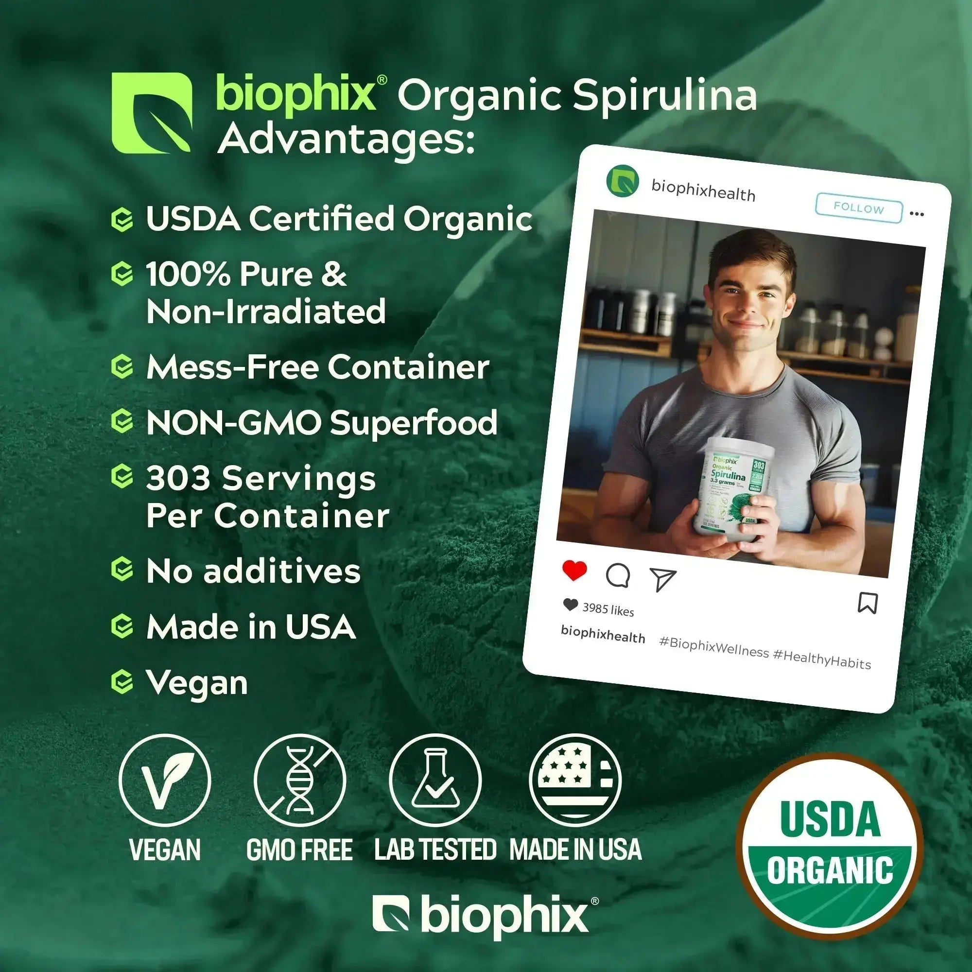 Biophix Spirulina 2.2 lbs Immune Wellness Energy Metabolism Antioxidant Support