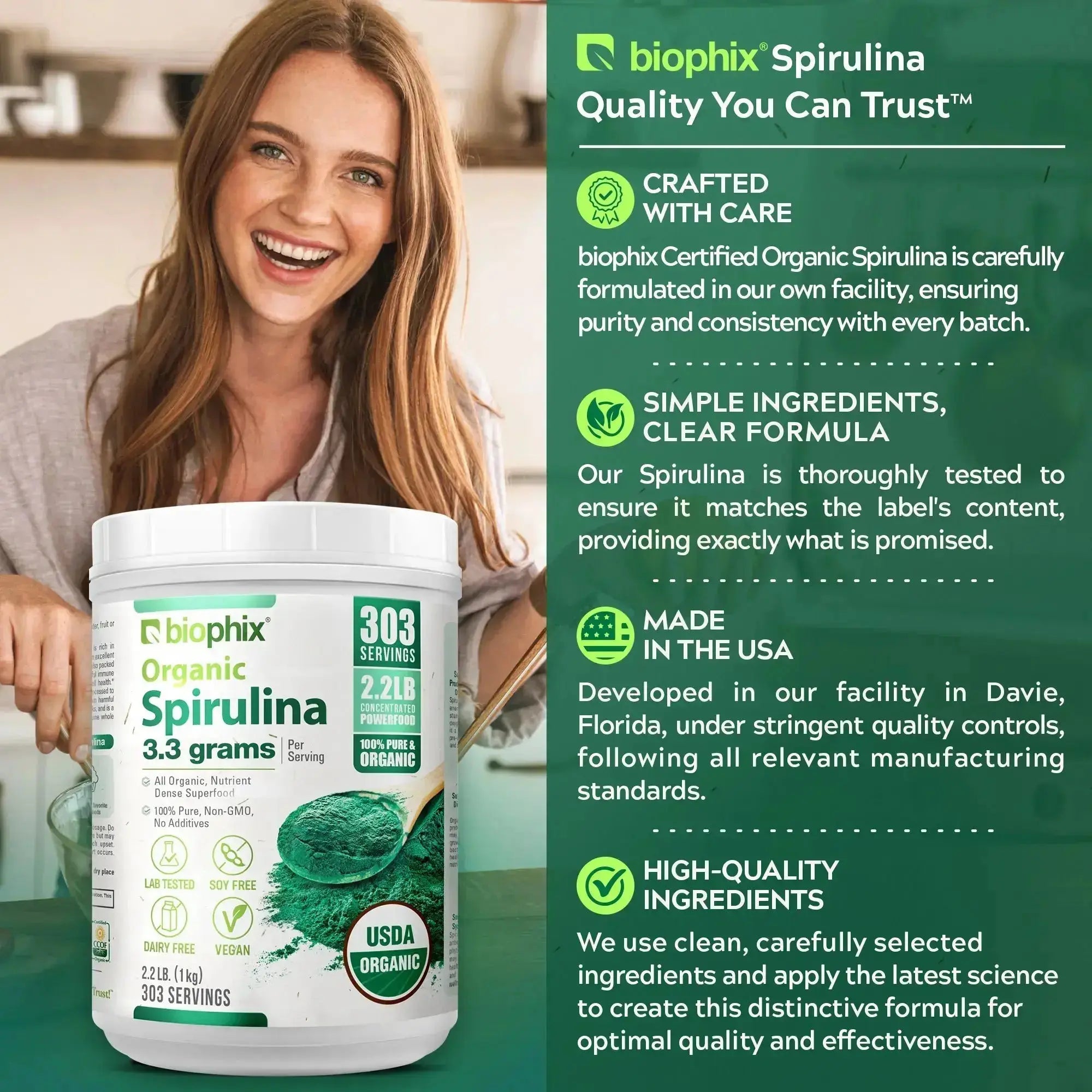 Biophix Spirulina 2.2 lbs Supplement Facts Label Vitamins Minerals B12 Iron