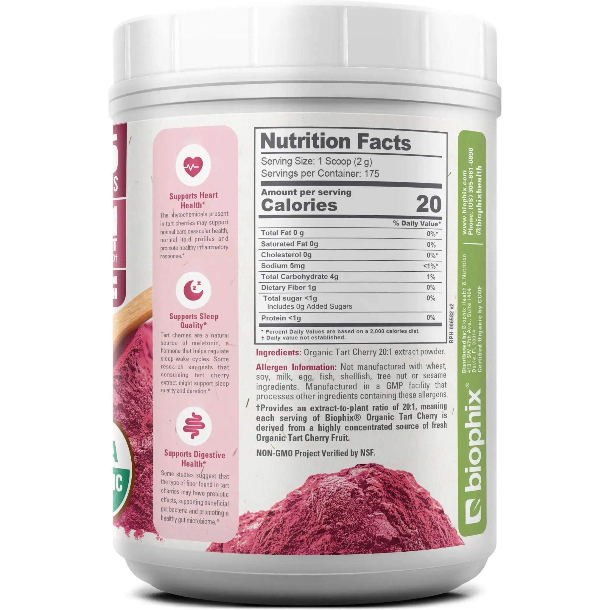 Biophix Tart Cherry Powder USDA Organic Left Side View 350g Antioxidant Rich