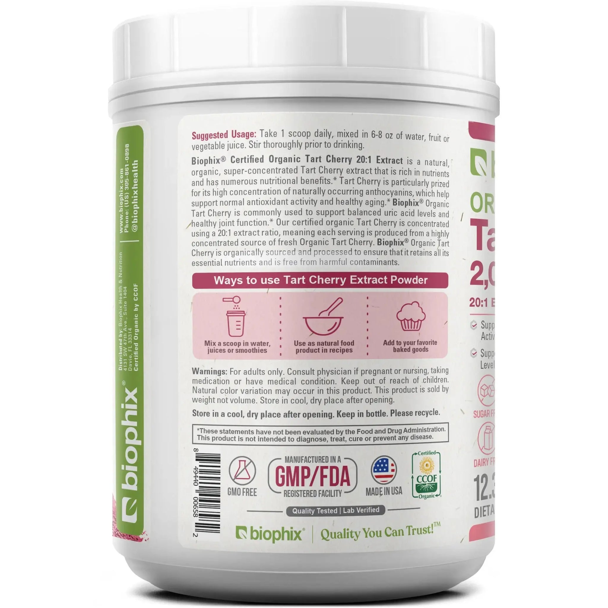 Biophix Organic Tart Cherry 20:1 Extract Powder Smoothie Drink Mix Superfood
