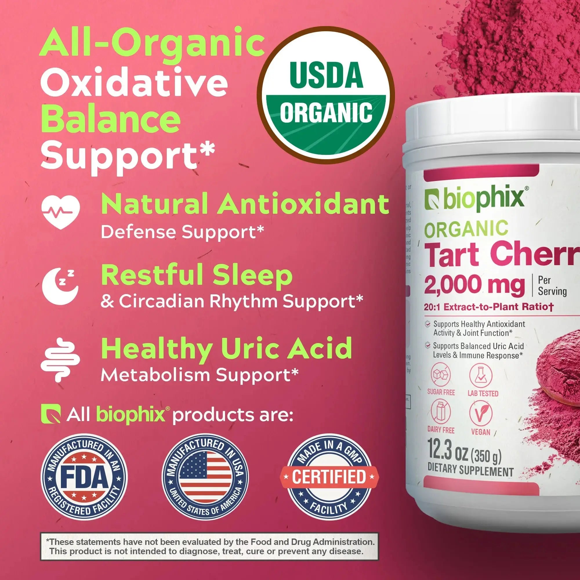Biophix Tart Cherry Powder 20:1 Concentrate Montmorency Cherry Antioxidant Superfood
