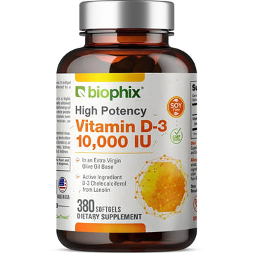 Biophix Vitamin D3 10000 IU 380 Softgels High-Potency Front View