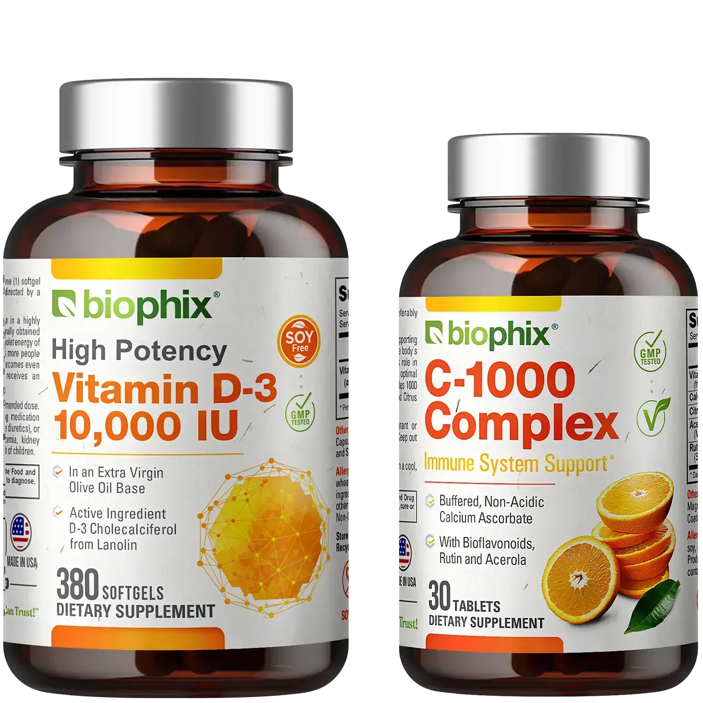 biophix Vitamin D-3 10000 IU High-Potency 380 Softgels with Free Vitamin C-1000 30 Tablets
