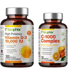 Load image into Gallery viewer, biophix Vitamin D-3 10000 IU High-Potency 380 Softgels with Free Vitamin C-1000 30 Tablets
