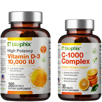 biophix Vitamin D-3 10000 IU High-Potency 380 Softgels with Free Vitamin C-1000 30 Tablets