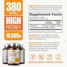 Load image into Gallery viewer, biophix Vitamin D-3 10000 IU High-Potency 380 Softgels - 2 Pack