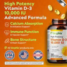 Load image into Gallery viewer, biophix Vitamin D-3 10000 IU High-Potency 380 Softgels - 2 Pack