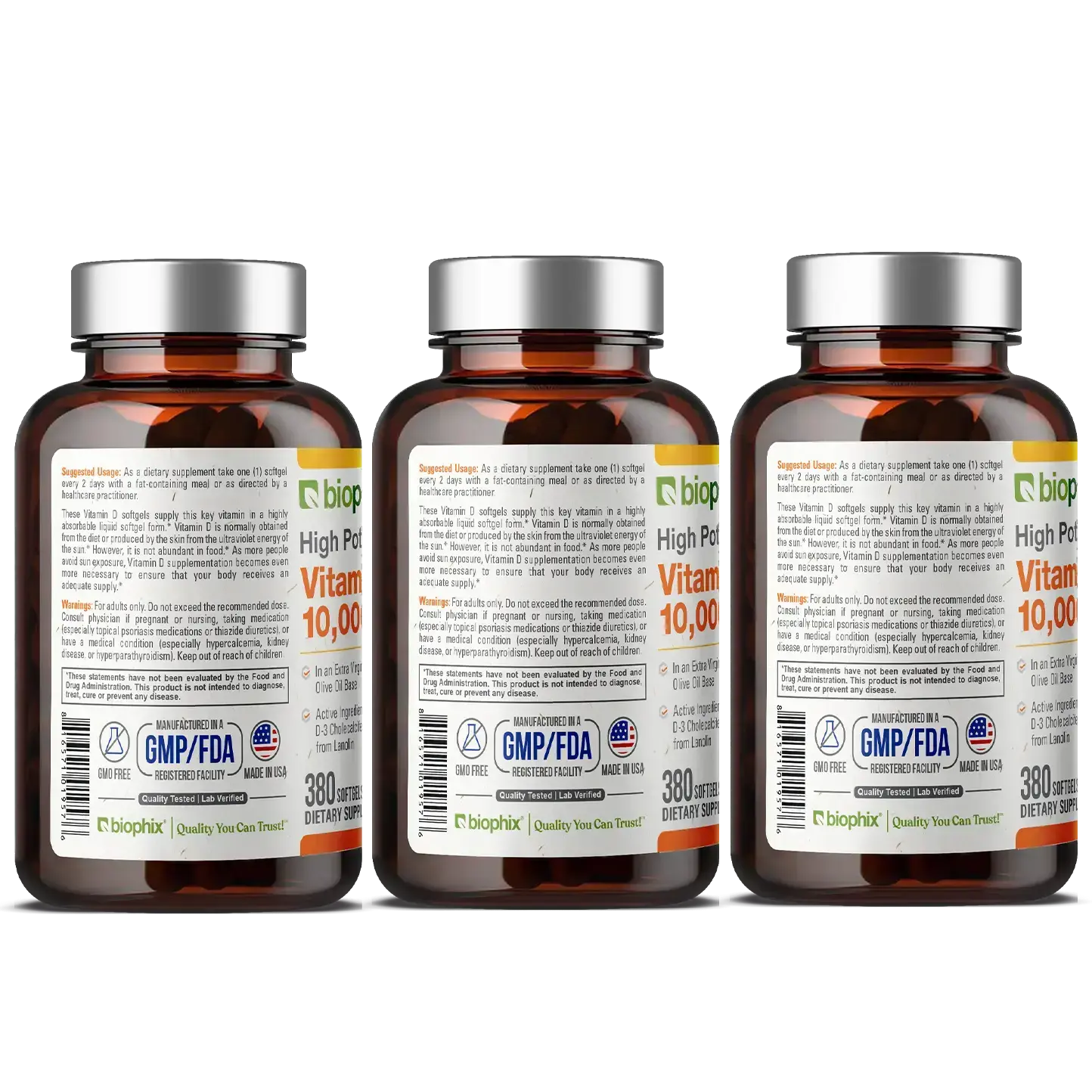 biophix Vitamin D-3 10000 IU High-Potency 380 Softgels - 3 Pack