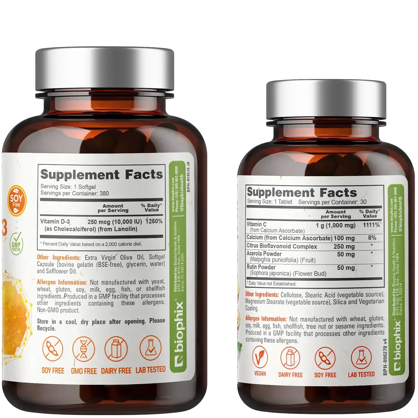 biophix Vitamin D-3 10000 IU High-Potency 380 Softgels with Free Vitamin C-1000 30 Tablets