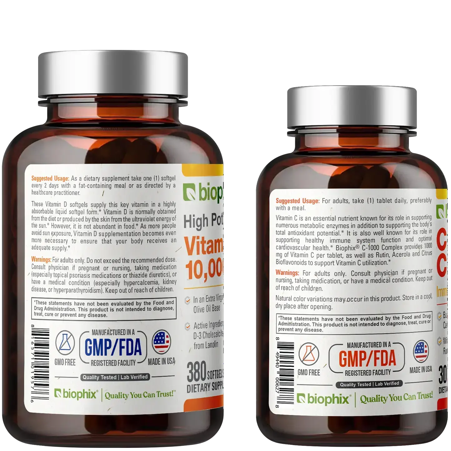 biophix Vitamin D-3 10000 IU High-Potency 380 Softgels with Free Vitamin C-1000 30 Tablets