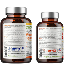 Load image into Gallery viewer, biophix Vitamin D-3 10000 IU High-Potency 380 Softgels with Free Vitamin C-1000 30 Tablets