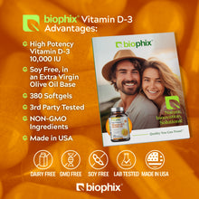 Load image into Gallery viewer, biophix Vitamin D-3 10000 IU High-Potency 380 Softgels - 2 Pack