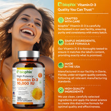 Load image into Gallery viewer, biophix Vitamin D-3 10000 IU High-Potency 380 Softgels - 2 Pack