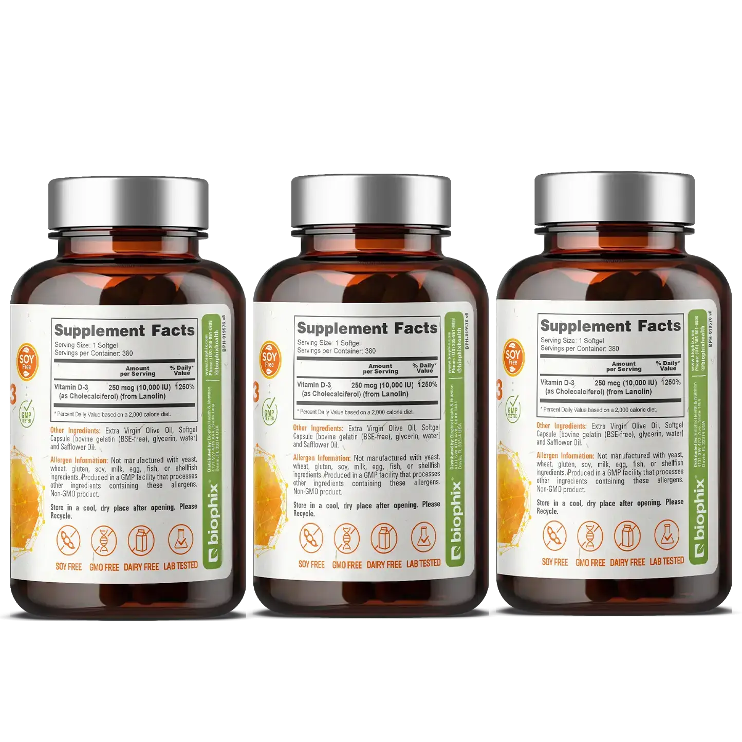 biophix Vitamin D-3 10000 IU High-Potency 380 Softgels - 3 Pack