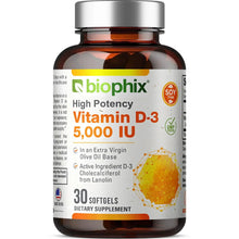 Load image into Gallery viewer, biophix Vitamin D-3 5000 IU High-Potency 30 Softgels