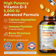 Load image into Gallery viewer, biophix Vitamin D-3 5000 IU High-Potency 30 Softgels