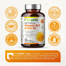 Load image into Gallery viewer, biophix Vitamin D-3 5000 IU High-Potency 30 Softgels