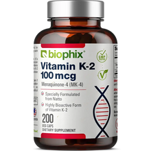 Load image into Gallery viewer, biophix Vitamin K2 MK-4 High-Potency 100 mcg 200 Vegetarian Capsules
