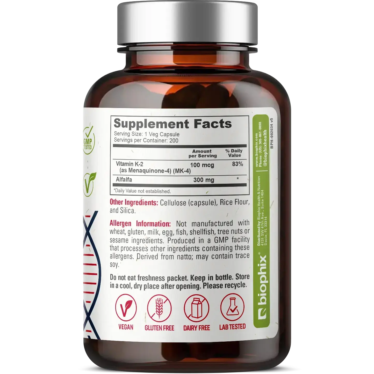 biophix Vitamin K2 MK-4 High-Potency 100 mcg 200 Vegetarian Capsules