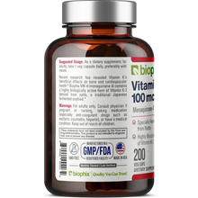 Load image into Gallery viewer, biophix Vitamin K2 MK-4 High-Potency 100 mcg 200 Vegetarian Capsules