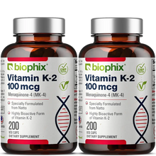 Load image into Gallery viewer, biophix Vitamin K2 MK-4 High-Potency 100 mcg 200 Vegetarian Capsules with Alfalfa 2 Pack