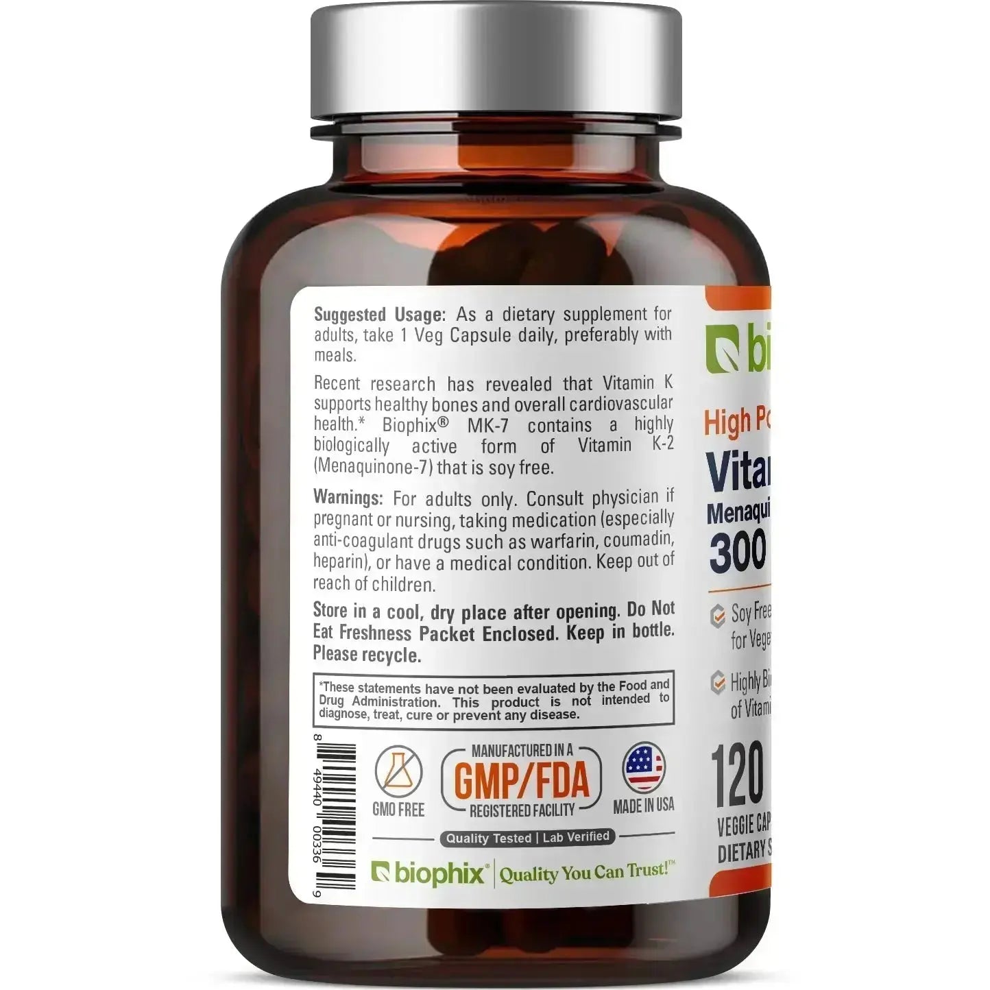 biophix Vitamin K2 MK-7 - 300 mcg 120 Vegetarian Capsules
