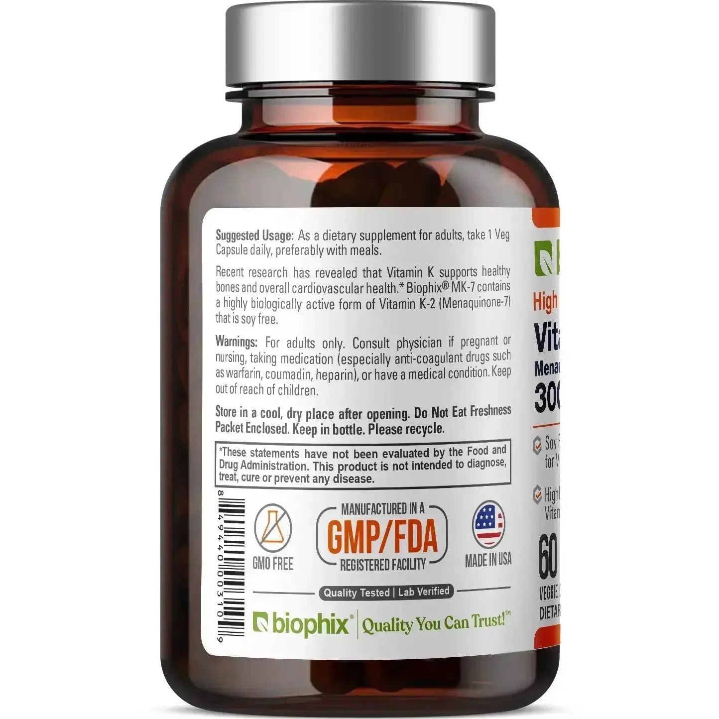 biophix Vitamin K2 MK-7 - 300 mcg 60 Vegetarian Capsules