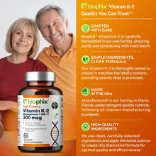 Load image into Gallery viewer, biophix Vitamin K2 MK-7 - 300 mcg 60 Vegetarian Capsules