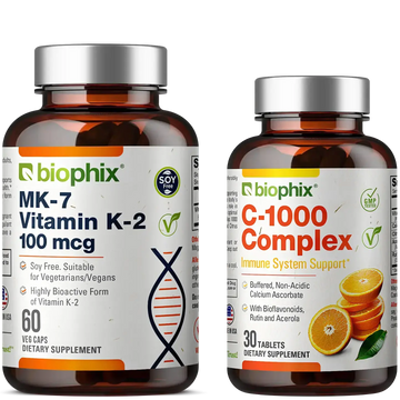 biophix Vitamin K2 MK-7 High-Potency 100 mcg 60 Vcaps - Free Vitamin C-1000 30 Tablets