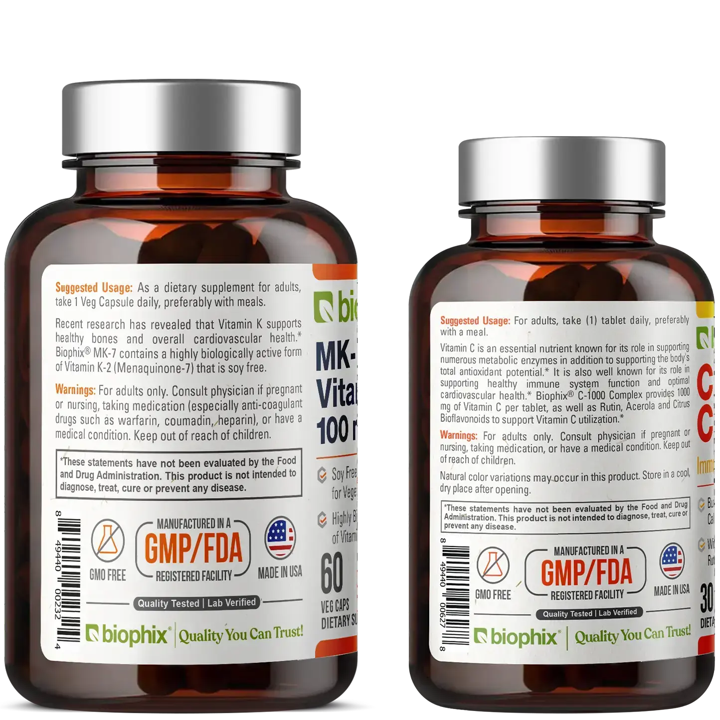 biophix Vitamin K2 MK-7 High-Potency 100 mcg 60 Vcaps - Free Vitamin C-1000 30 Tablets