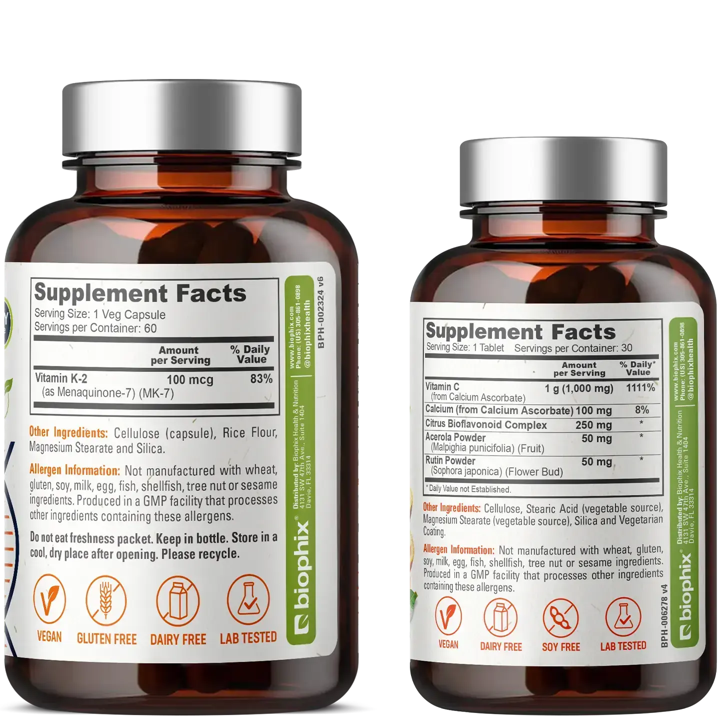 biophix Vitamin K2 MK-7 High-Potency 100 mcg 60 Vcaps - Free Vitamin C-1000 30 Tablets